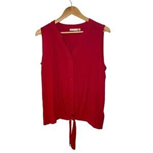 Hailey Lyn Red Sleeveless Rayon V-Neck Button Up Tie Front Loose Fit Medium